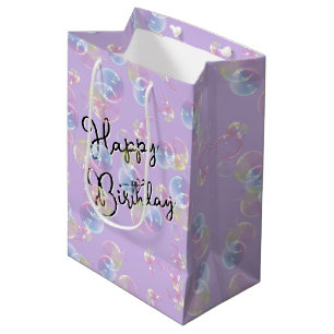 Sac Cadeau Moyen Bulles De Savon D'Anniversaire Sur Violet