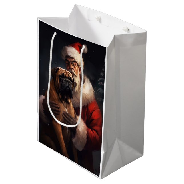 Sac Cadeau Moyen Bullmastiff avec Noël Festif du Père Noël (Devant Angle)