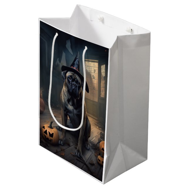 Sac Cadeau Moyen Bullmastiff Citrouilles Halloween effrayant (Devant Angle)