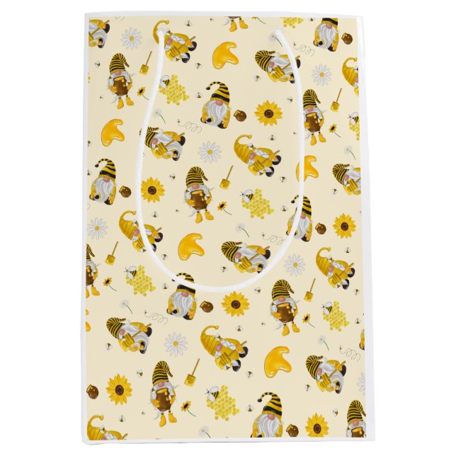 Sac Cadeau Moyen Bumble Bee Tournesol Jaune Gnome Tissu Papier (Devant)