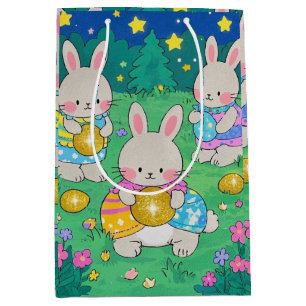 Sac Cadeau Moyen Bunnies de Pâques avec Oeufs de Pâques