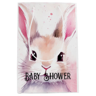 Sac Cadeau Moyen Bunny Cute Aquarelle baby shower rose