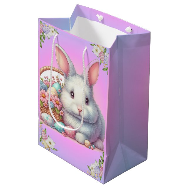 Sac Cadeau Moyen Bunny de Pâques Pretty Pastel (Devant Angle)