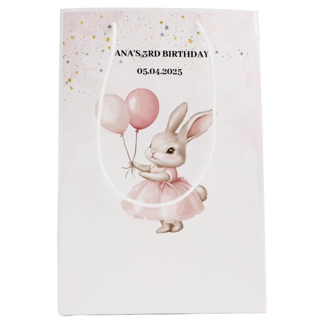 Sac Cadeau Moyen Bunny Pastel rose Anniversaire | Soirée (Devant)
