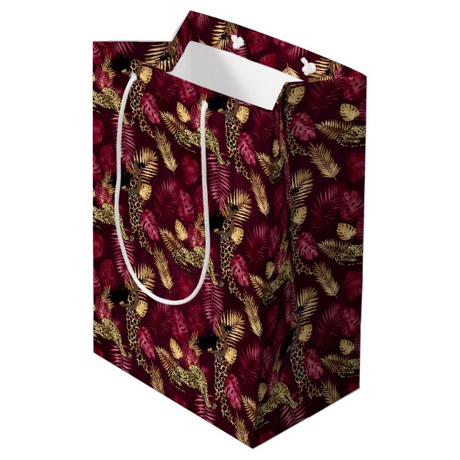 Sac Cadeau Moyen Burgundy and Gold Leopard Series Design 12 (Dos Angle)