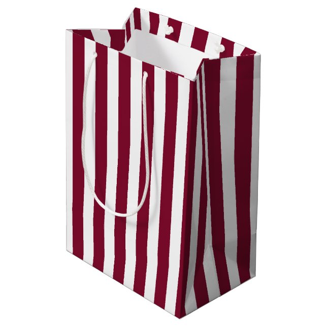 Sac Cadeau Moyen Burgundy et blanc rayures de bonbons (Dos Angle)