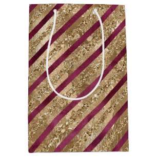 Sac Cadeau Moyen Burgundy Gold Parties scintillant Stripes