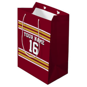 Sac Cadeau Moyen Burgundy with Gold White Stripes