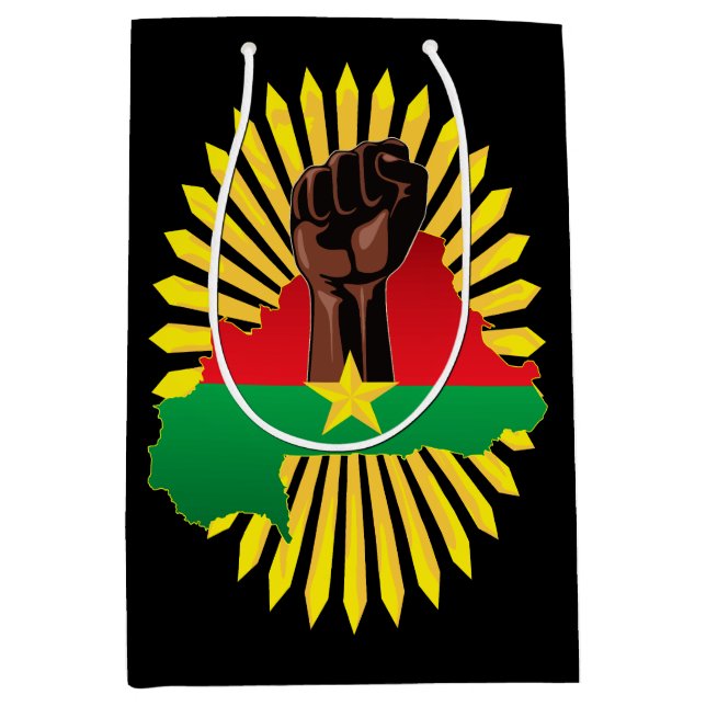 Sac Cadeau Moyen Burkina Faso Carte, drapeau et première révolution (Devant)
