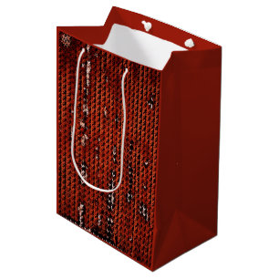 Sac Cadeau Moyen Burlap Distressed Burange Orange motif Brown