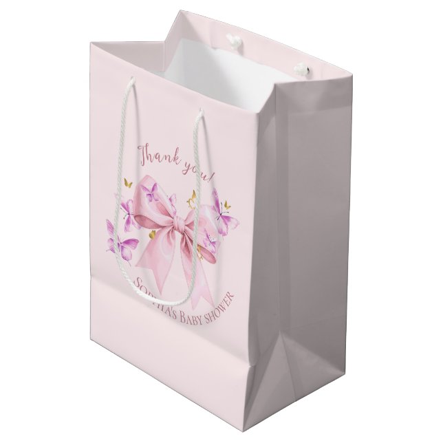 Sac Cadeau Moyen Butterfly Pink Bow Baby Shower  (Devant Angle)