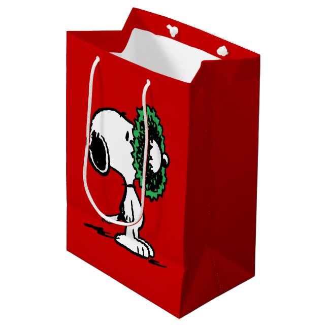 Sac Cadeau Moyen cacahuètes | Snoopy pour les fêtes (Devant Angle)