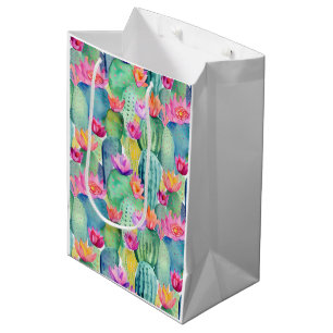 Sac Cadeau Moyen Cactus Aquarelle Art Désert Sud-Ouest Coloré