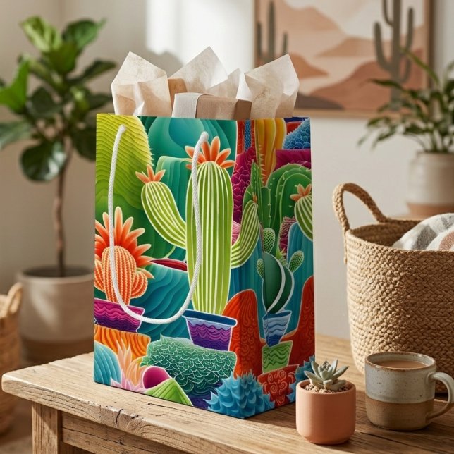 Sac Cadeau Moyen Cactus en pot abstrait (Créateur téléchargé)