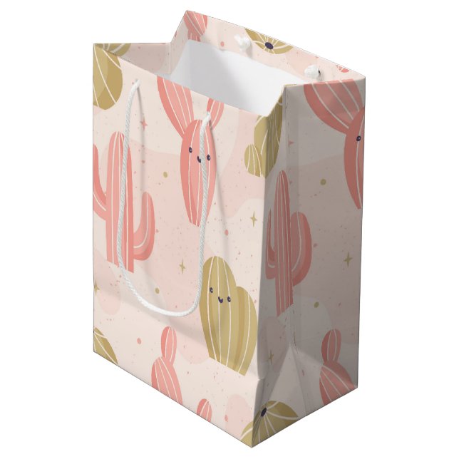 Sac Cadeau Moyen cactus rose (Devant Angle)