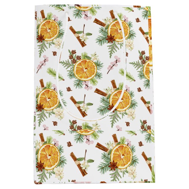 Sac Cadeau Moyen Cadeau de Noël Joyeux Vert Orange  (Devant)