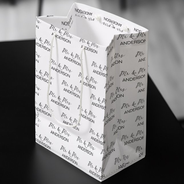 Sac Cadeau Moyen Cadeau mariage M. et Mme Nom personnalisé (Wedding gift Mr and Mrs personalized name Medium Gift Bag)
