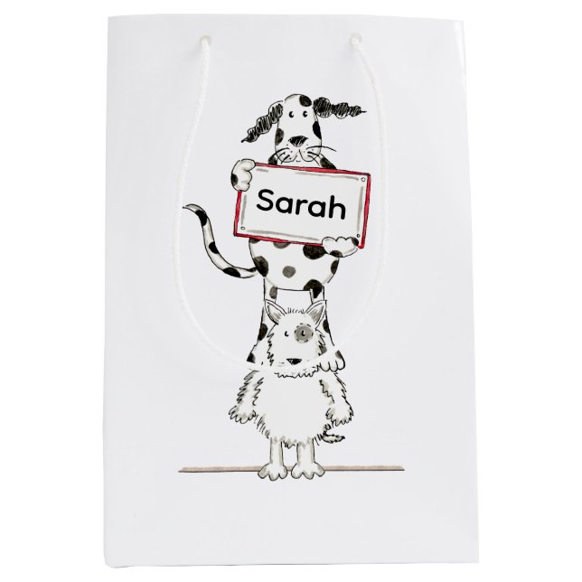 Sac Cadeau Moyen Cadeau personnalisé de chien acrobate mignon  (Devant)