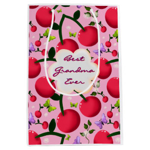 Sac Cadeau Moyen Cadeau personnalisé motif cerisier floral rose vif