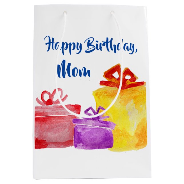 Sac Cadeau Moyen Cadeaux d'aquarelle, cadeaux, Joyeux anniversaire, (Devant)