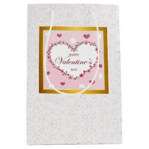 Sac Cadeau Moyen Cadeaux de la Saint-Valentin Cœurs Floraux de Rose