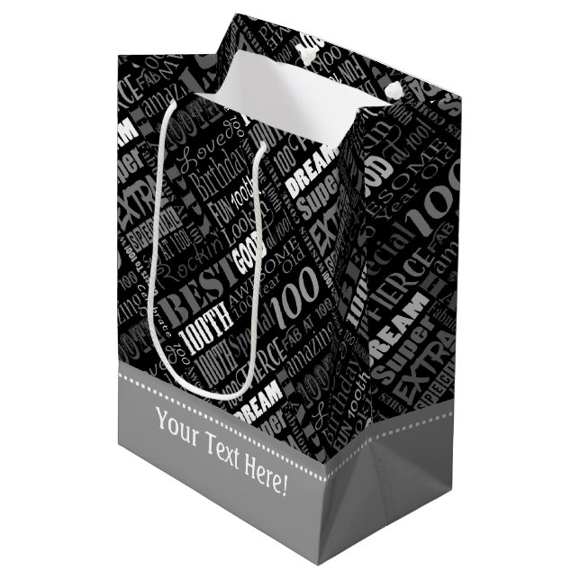 Sac Cadeau Moyen Cadeaux Uniques Et Spéciaux 100e Fête Anniversaire (Devant Angle)