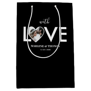 Sac Cadeau Moyen Cadre de cœur noir avec photo personnalisée pour f