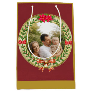Sac Cadeau Moyen Cadre photo personnalisé et couronne de Noël