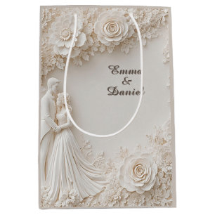 Sac Cadeau Moyen 🤍 Cadre silhouette de mariage floral ivoire 🤍