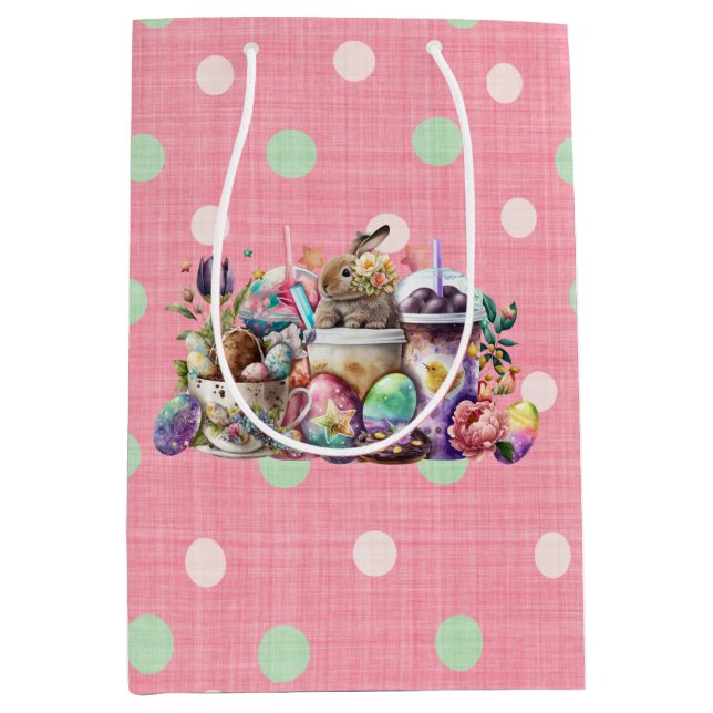 Sac Cadeau Moyen Café Easter Bunny Aquarelle Boissons (Devant)
