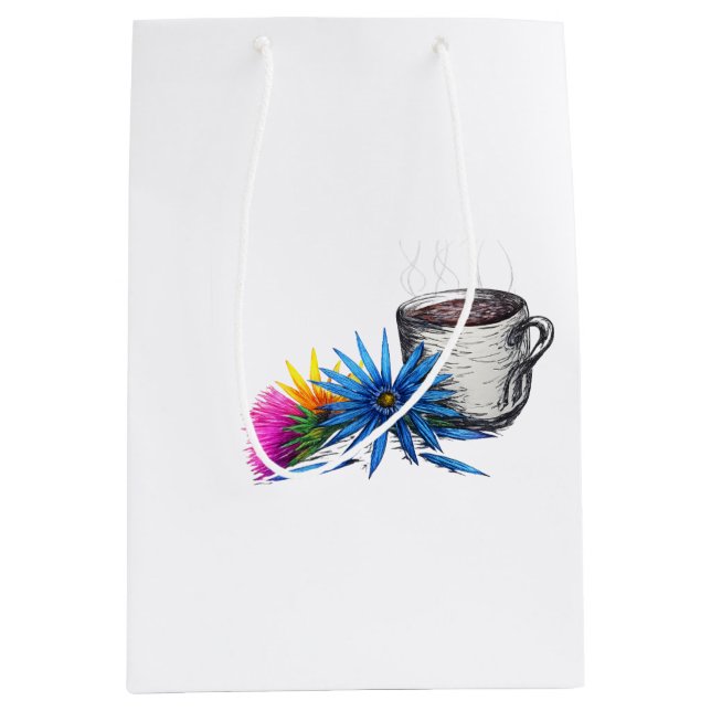 Sac Cadeau Moyen Café & Fleurs sauvages (Devant)
