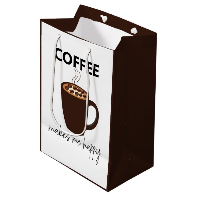 Sac Cadeau Moyen Café Me Rend Heureux Café (Devant Angle)