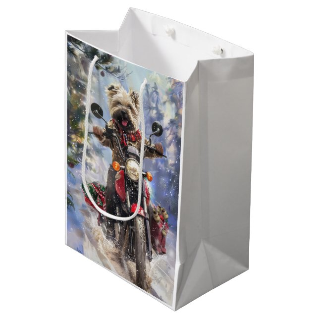 Sac Cadeau Moyen Cairn Terrier Chien équitation Moto Noël (Devant Angle)