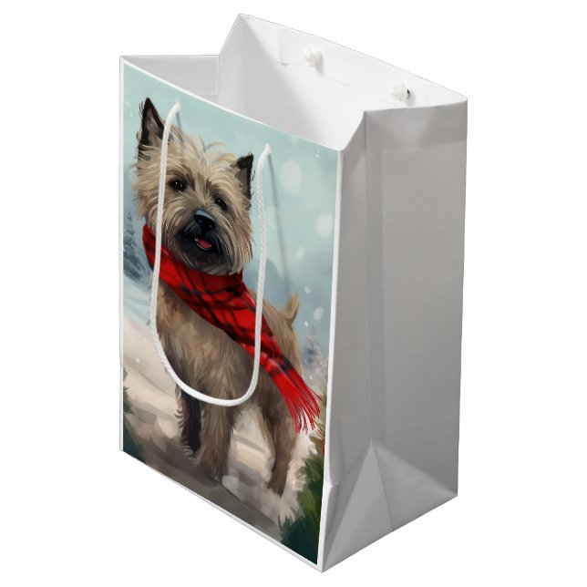 Sac Cadeau Moyen Cairn Terrier Dog dans Noël de neige (Devant Angle)
