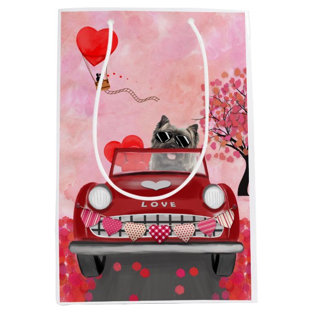 Sac Cadeau Moyen Cairn Terrier voiture avec coeur Valentine's (Devant)