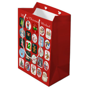 Sac Cadeau Moyen Calendrier Festif de l'Avent Rouge