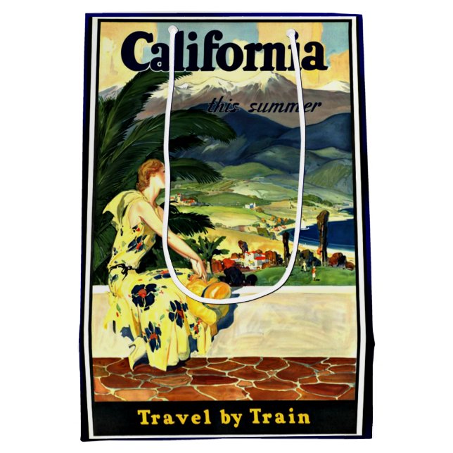 Sac Cadeau Moyen California Travel par Train affiche de voyage vint (Dos)