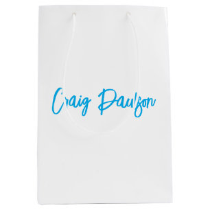 Sac Cadeau Moyen Calligraphie de votre nom en bleu blanc Unique Min