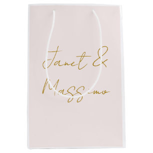 Sac Cadeau Moyen Calligraphie élégante de couleur or et pastel Nom