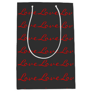 Sac Cadeau Moyen Calligraphie tendance Grey Red Love Mariage