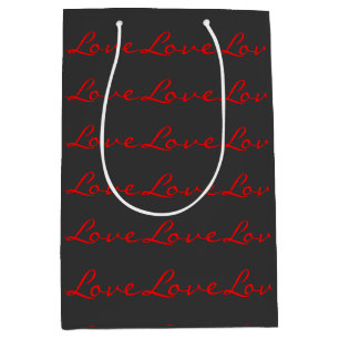 Sac Cadeau Moyen Calligraphie Tendance Grise Rouge Amour Mariage