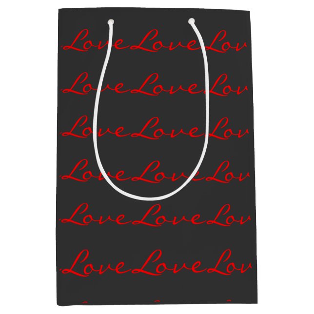 Sac Cadeau Moyen Calligraphie Tendance Grise Rouge Mariage Amour (Devant)