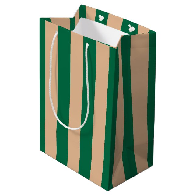 Sac Cadeau Moyen Camel Beige et Rayure Vert Classique (Dos Angle)