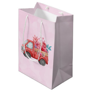 Sac Cadeau Moyen Camion d'amour mignon avec Coeur Cargo Aquarelle