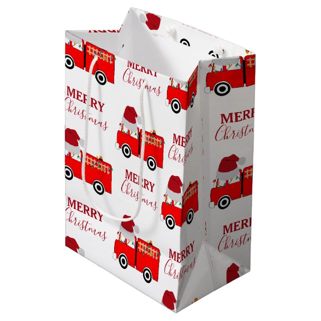 Sac Cadeau Moyen Camion de feu rouge de Noël (Devant Angle)