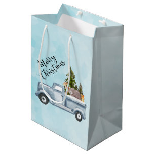 Sac Cadeau Moyen Camion de Noël avec Animaux Mignons