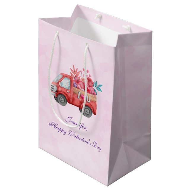 Sac Cadeau Moyen Camion mignonne d'amour transportant des coeurs et (Devant Angle)