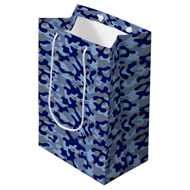 Sac Cadeau Moyen Camouflage Bleu  (Devant Angle)