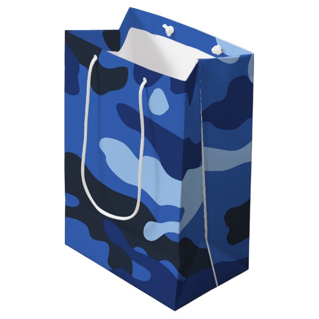 Sac Cadeau Moyen Camouflage Bleu Camo Motif de l'armée (Devant Angle)