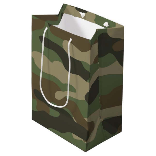 Sac Cadeau Moyen Camouflage Vert Camo Motif de l'armée (Devant Angle)